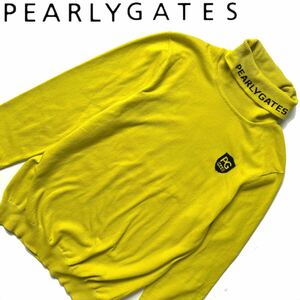 【送料無料】Pearly Gates パーリーゲイツ　蛍光色　タートルネック ニット　黄色　イエロー　ゴルフ　GOLF 長袖　5 L ロゴ