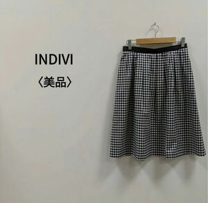 INDIVI インディヴィ ギンガムチェックタックスカート ネイビー/ホワイト