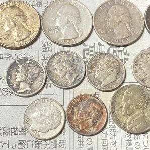 アメリカの銀貨 まとめて14枚 クォーター ダイムなど 希少 レアコイン 古銭 北米 外国銀貨 海外 10セント 25セントの画像3