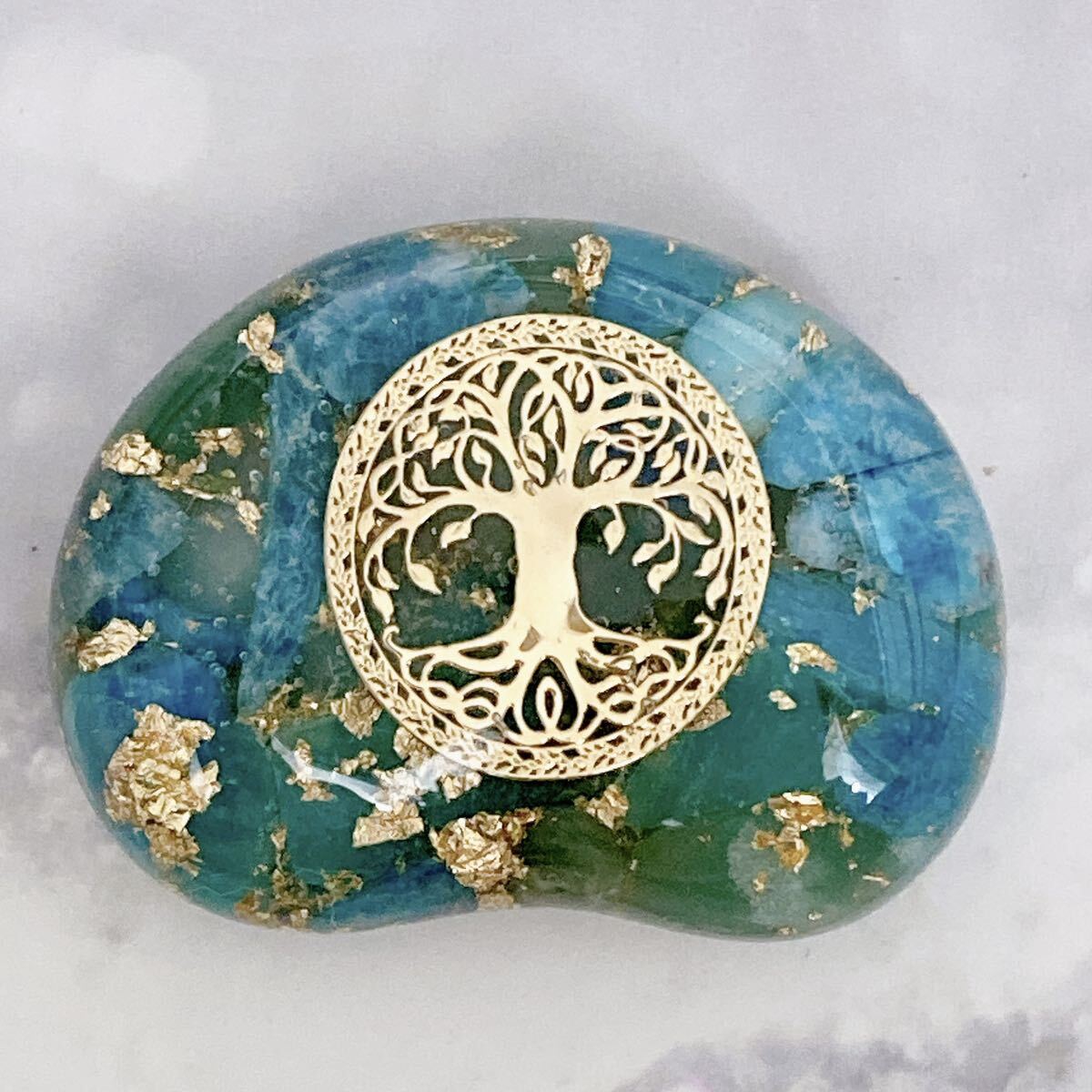 Amulet Orgonite Grip Stone Like Broad Beans Tree of Life Neon Amazonite, handmade works, interior, miscellaneous goods, ornament, object