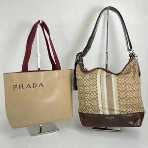 2403605-001 PRADA プラダ レザー SABBIA ハンドバッグ/COACH コーチ ミニシグネチャー バッグ 計2点おまとめ