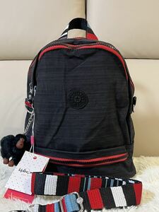 KIPLING キプリング ミニリュックサック ショルダーバッグ 2WAY USE 旅行用 タイシルク風ブラック