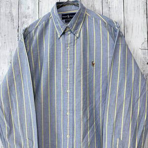 ラルフローレン Ralph Lauren ストライプシャツ 長袖シャツ メンズ ワンポイント コットン100% Mサイズ 5‐411