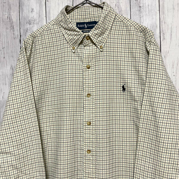 ラルフローレン Ralph Lauren チェックシャツ 長袖シャツ メンズ ワンポイント コットン100% Lサイズ 5‐420