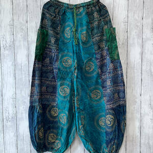  wide pants Stone woshu race pattern patchwork men's lady's free size cotton 100% c-565