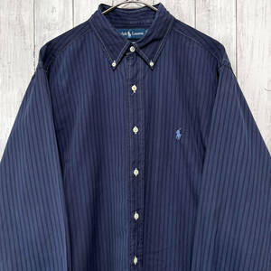 ラルフローレン Ralph Lauren CLASSIC FIT ストライプシャツ 長袖シャツ メンズ ワンポイント コットン100% サイズ16 1/2 Lサイズ 5‐456