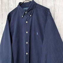 ラルフローレン Ralph Lauren CLASSIC FIT ストライプシャツ 長袖シャツ メンズ ワンポイント コットン100% サイズ16 1/2 Lサイズ 5‐456_画像3