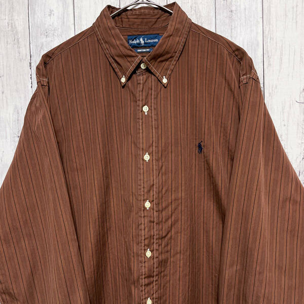 ラルフローレン Ralph Lauren ストライプシャツ 長袖シャツ メンズ ワンポイント コットン100% XLサイズ 5‐481