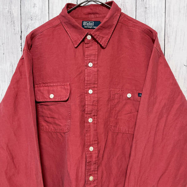 ラルフローレン Ralph Lauren ワークシャツ 長袖シャツ メンズ リネン25% シルク53％ コットン22％ XLサイズ 5‐498
