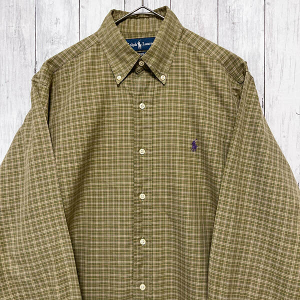 ラルフローレン Ralph Lauren CLASSIC FIT チェックシャツ 長袖シャツ メンズ ワンポイント コットン100% サイズ15 Mサイズ 5‐506