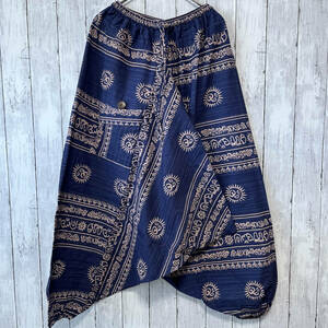  with translation sarouel pants race pattern ethnic men's lady's free size cotton 100% c-634