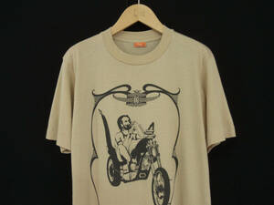 80s ビンテージ USA製【ZigZag】染み込みプリント Tシャツ ジグザグ harley davidson チョッパー