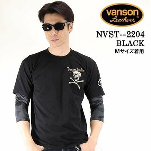 VANSON LEATHERS 【定価8500円＋税】 袖ドライフェイク7分TEE NVST-2204 BLACK サイズ XL