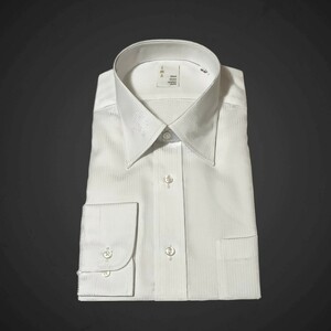 新品 42-86 伊勢丹 メンズ imz イムズ 高級ワイシャツ 形態安定 綿100% レギュラーカラー ホワイト シャドウストライプ Lサイズ ZMD711-201