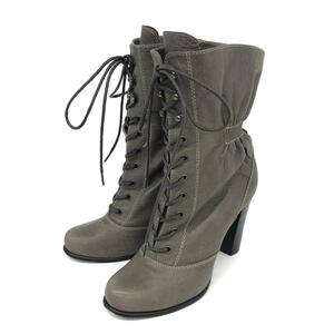 良好◆JILL STUART ジルスチュアート レースアップブーツ 24cm◆ グレー レザー レディース 靴 シューズ ブーティー boots