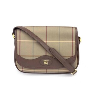 良好◆Burberry's バーバリーズ ショルダーバッグ◆ カーキ キャンバス×レザー チェック柄 レディース 斜め掛け bag 鞄