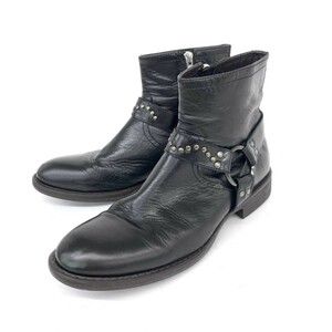 ◆stefanorossi ステファノロッシ ショートブーツ 41◆SR03757 ブラック レザー リング サイドジップ メンズ 靴 boots ワークブーツ