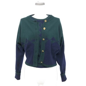 *CHANEL Chanel ensemble knitted * navy / green cashmere lady's tops here Mark embroidery matelasse gold button 