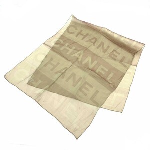 ◆CHANEL シャネル ストール◆ カーキ シルク100％ ロゴ レディース イタリア製 服飾小物