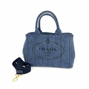 良好◆PRADA プラダ カナパ 2WAYバッグ◆1BG439 ブルー デニム レディース トート ショルダー bag 鞄