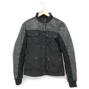 ◆Belstaff ベルスタッフ レザー切り替えジップアップジャケット 38◆ ブラック レディース 裏地キルティング アウター