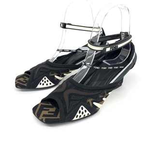 ◆FENDI フェンディ フリーダム サンダル 37.5◆ ブラック ナイロン ズッカ メッシュ レディース 靴 シューズ shoes