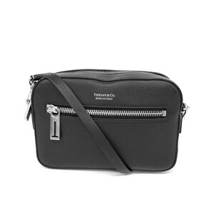  beautiful goods *TIFFANY&Co. Tiffany shoulder bag * black leather lady's diagonal ..bag bag 