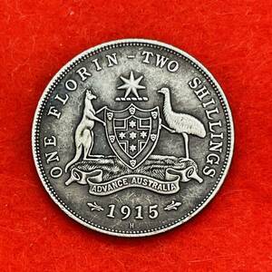 イギリス 硬貨 古銭 ジョージ五世 1915年 イギリス領 オーストラリア国章 カンガルー エミュー 1フロリン コイン 重10.98g