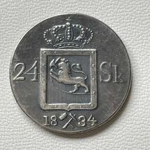 ノルウェー 硬貨 古銭 チャールズ3世ジョン 1834年 カール14世 スウェーデン ゴート族 クラウン ライオン ハンマー コイン 重4.40g _画像1