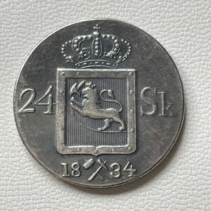 ノルウェー 硬貨 古銭 チャールズ3世ジョン 1834年 カール14世 スウェーデン ゴート族 クラウン ライオン ハンマー コイン 重4.40g 