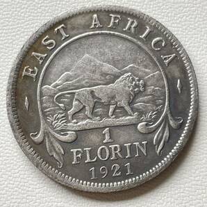 イギリス 硬貨 古銭 ジョージ5世 1921年 イギリス領東アフリカ フロリン ライオン クラウン コイン 重11.01gの画像1