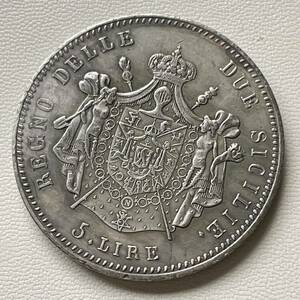 イタリア 硬貨 古銭 ノポリ王国 1813年 ジョアッキーノ・ナポレオーネ王 国章 5リラ コイン 重21.30g