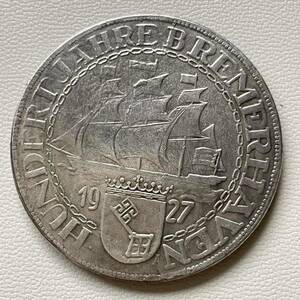 ドイツ 硬貨 古銭 ワイマール共和国 1927年 ブレーマーハーフェン港100周年記念 鷲 記念幣 コイン 重18.15g