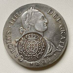 ブラジル 硬貨 古銭 チャールズ4世 1806年 ボリビア ブラジル紋章 国章 レイ 花輪 コイン 重26.06gの画像2