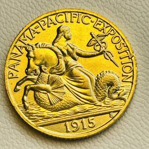 アメリカ 硬貨 古銭 パナマ・パシフィック博覧会 1915年 海馬 カデウス コロンビア ワシ コイン 重2.87g
