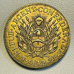 アルゼンチン 硬貨 古銭 ラ・リオハ 1842年 ローザス将軍 ブエノスアイレス州知事 国章 2シールド コイン 重5.71g