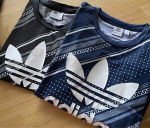 adidas originals 半袖Tシャツ　総柄TシャツロゴプリントTシャツトレフォイル 【2枚セット】ペア双子着