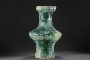 【華】某有名収集家買取品 時代物 施釉陶 緑釉花入り 花瓶 飾瓶 骨董品 古美術　YB230148-QU