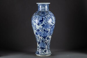 【華】某有名収集家買取品 時代物 中国伝来 染付き花鳥文花瓶 花入り 飾瓶 骨董品　YB230180-PQ