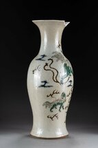 【華】某有名収集家買取品 時代物 中国伝来 色絵緑釉唐獅子紋花瓶 傷あり 花入り 飾瓶 古美術 骨董品　YB230147-QP_画像3