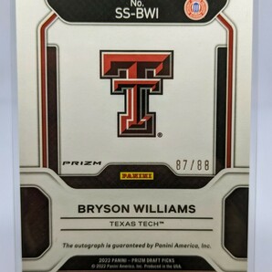 【1円スタート】2022-23 Panini Prizm Draft Pricks - Bryson Williams Sensational Signatures RC Auto Red Scope SP 88シリアル/CLIPPERSの画像2