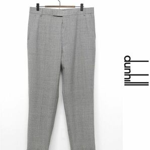 K348/美品 dunhill スラックス パンツ トラウザー 裾ダブル ノータック 千鳥格子 総柄 52R XL ライトグレー イタリア製の画像1