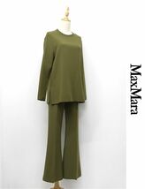 HGC-F370/MAXMARA ATELIER セットアップ 上下 長袖ブラウス スラックス フレアパンツ ゆったり ドロップショルダー ストレッチ 36 40 L 緑_画像1