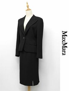 HGD-U253/ beautiful goods MAXMARA setup suit tailored jacket knee height skirt stripe 1. button total reverse side 44 XL~XXL black large size 