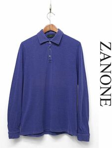 HGC-F373/ZANONE ザノーネ 長袖ポロシャツ ハーフボタン コットン ウール混 50 L 紺 イタリア製 スローウェア