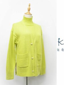 HGC-J319/ unused Kumikyoku KUMIKYOKU long sleeve knitted sweater Layered high‐necked Drop shoulder fake pearl 2 M yellow green Onward . mountain 