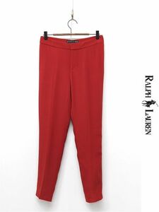 HGC-L322/ beautiful goods Italy made RALPH LAUREN slacks tapered pants silk .no- tuck hem single slim thin lustre 4 L red spring summer autumn 