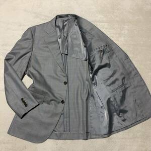 アクアスキュータム Aquascutum【高級シルク混生地】テーラージャケット ブレザー スーツジャケット 背抜き ２B グレンチェック グレー M