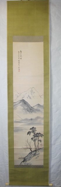 Special Selection YC-31 Takashima Hokkai Winter Landscape Paper Hand-painted Painting 1917 Hanging Scroll Calligraphy Japanese Painting Ink Painting, Painting, Japanese painting, Landscape, Wind and moon