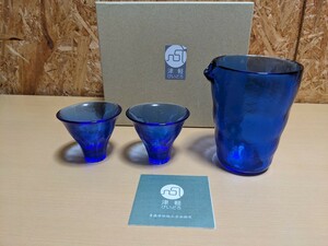 未使用　津軽びいどろ　青森県伝統工芸品　酒器セット　石塚硝子　日本製　手作り　酒器セットBL 北洋硝子　酒器